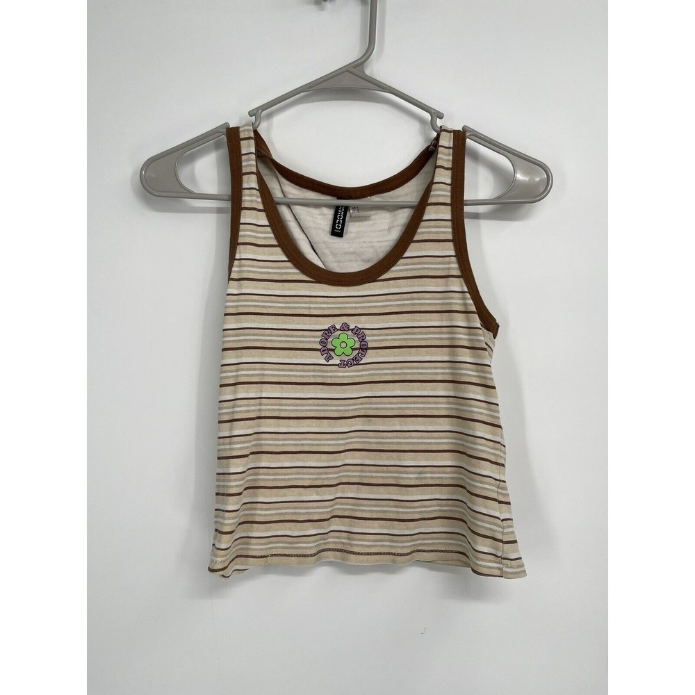 H&M Divided tank crop top Light beige/Striped Size Small